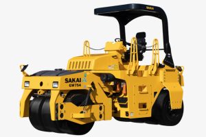 The world's only vibratory pneumatic tire asphalt roller, the Sakai GW754.