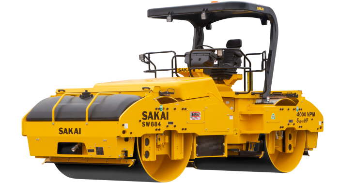 Sakai SW884 highway class tandem asphalt roller with 79" vibratory drums super high frequency model producing 4,000 VPM.