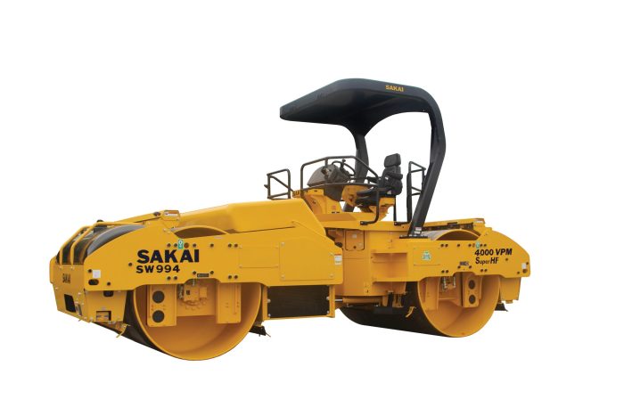 Sakai SW994 highway class 84 inch double drum vibratory asphalt roller.