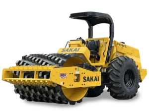 Studio cutout photo of a new SV544T-1 padfoot or sheeps foot vibratory single drum soil compactor with shadow underneath.