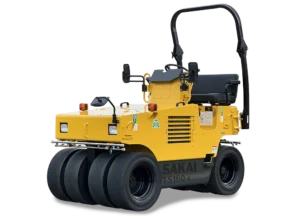 Front view of the 3-ton class SAKAI TS160-4 pneumatic tire asphalt roller.