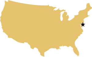 Map of US with a star over Delaware which is where Sakai America was first established in 1976.