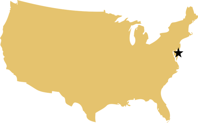 Map of US with a star over Delaware which is where Sakai America was first established in 1976.