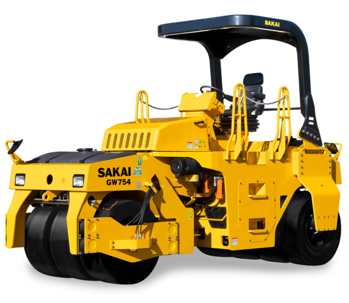 The Sakai GW754 asphalt roller is the world's only vibratory pneumatic tire roller & is designed for compaction on bridges, airport paving, & highway paving jobs.