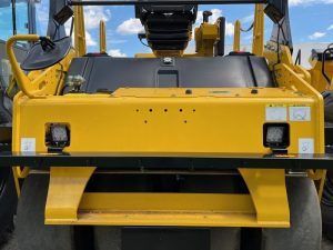 Optional upgraded front LED lights on the SAKAI GW754 vibratory pneumatic tire roller or traffic roller.