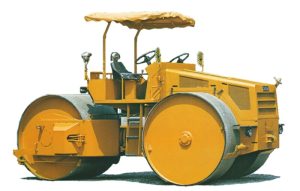 Historical photo of the first 3 wheel macadam asphalt roller from Sakai: the R1.