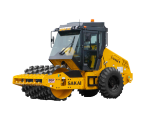 Sakai SV414 67" 8 ton soil compactor or dirt roller with padfoot single drum and enclosed cab.