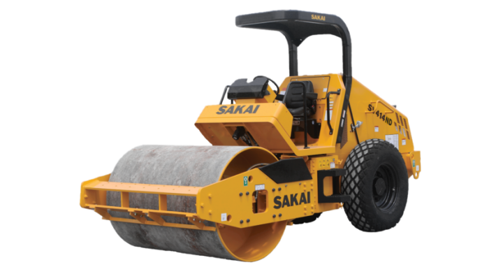 New Sakai SV414ND oscillating soil compactor with smooth drum and turf tires.