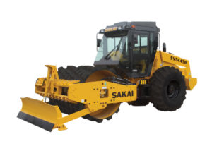 Sakai SV544TB single drum 84" padfoot or sheepsfoot soil compactor or soil roller with leveling blade & cab.