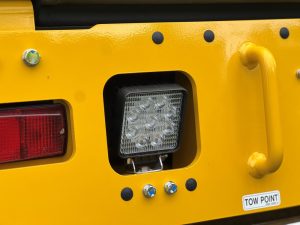 Upgraded LED rear light assembly on a SAKAI SW354 or SW504 series asphalt roller.