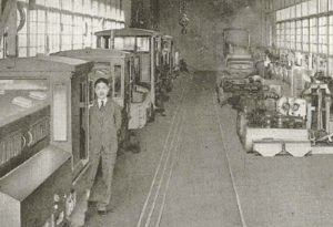 Historical photo of Sakai founder Kinnosuke Sakai in his locomotive factory in Japan, 1918.
