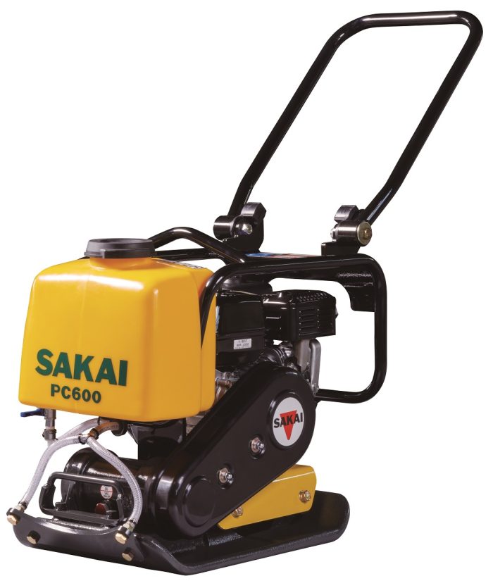 Sakai PC600 plate compactor or whacker for asphalt paving or landscaping paver installation.