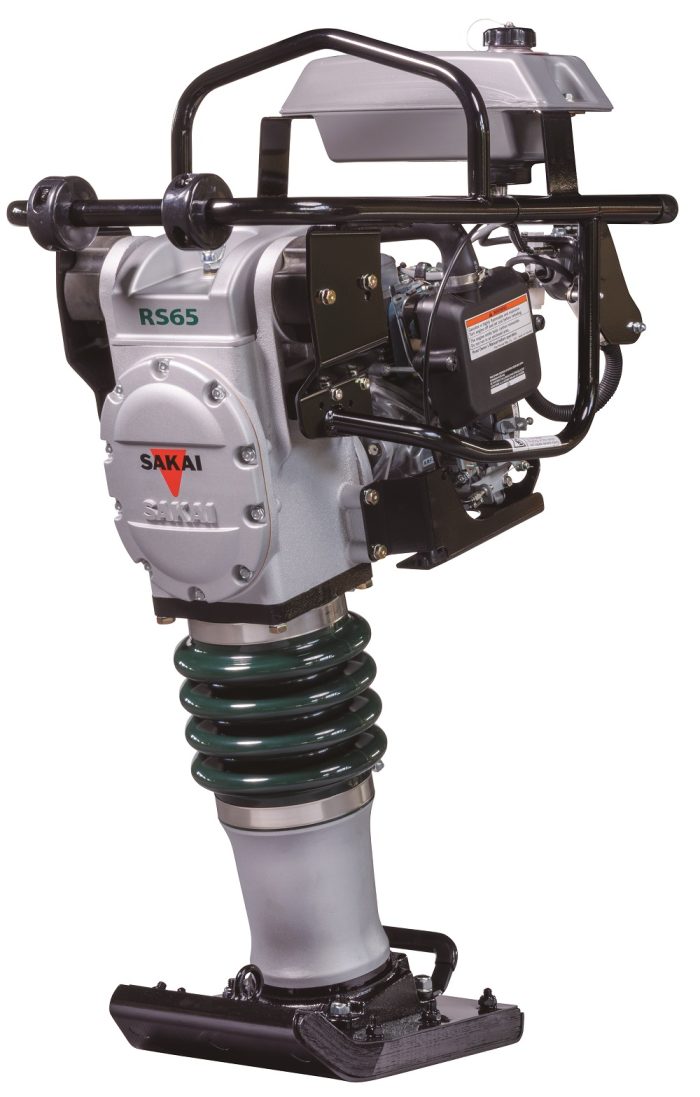 Sakai RS65 vibratory rammer or jumping jack shown with 11" shoe and 2.8 hp Honda GX100 engine.