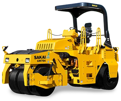 New Sakai GW754 10 Ton Vibratory Pneumatic Tire Asphalt Roller or traffic roller with 77" Compaction width in stock and available for sale.