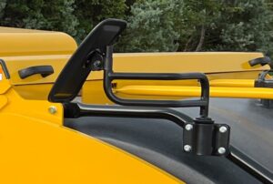 Close up side view of the rear mirror kit accessory for the 79" and 84" asphalt rollers from Sakai.