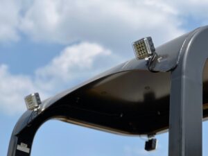 View of the rear accessory work lights on the SW774 and SW774ND SAKAI asphalt roller ROPS.