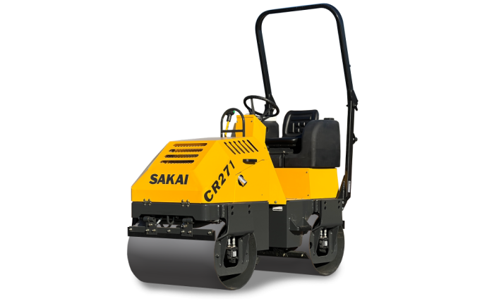 Sakai CR271 double drum vibratory asphalt roller or landscaping compactor with 35.5" drums and 1.5 ton weight class for driveways, parking lots, cart paths, tennis courts, patching, and maintenance.