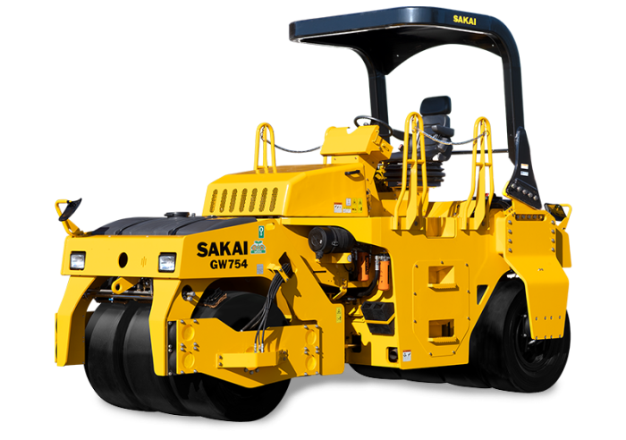 The Sakai GW754 asphalt roller is the world's only vibratory pneumatic tire roller & is designed for compaction on bridges, airport paving, & highway paving jobs.